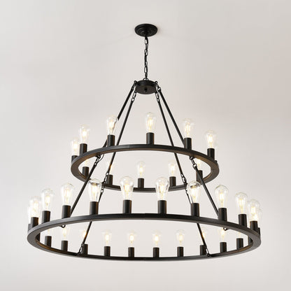 52 Inch Black Wagon Wheel Chandelier, 36-Lights