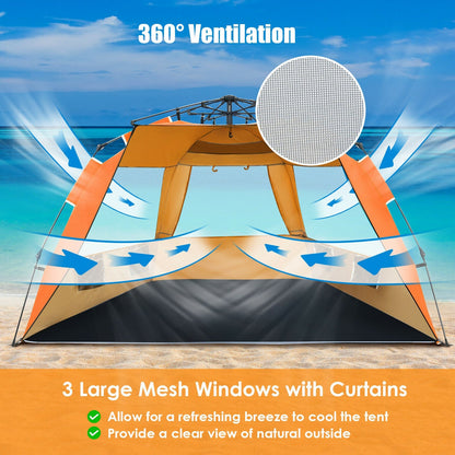 3-4 Person Easy Pop Up Beach Tent UPF 50+ Portable Sun Shelter