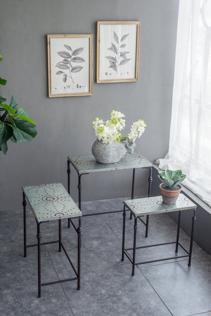 Set of 3 Gilbert Nesting Tables Metal Plant Stand