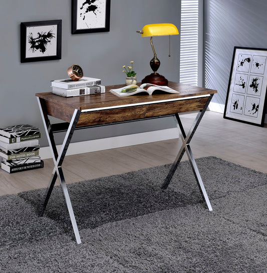 Callers Weathered Writing Desk - Chrome / Oak