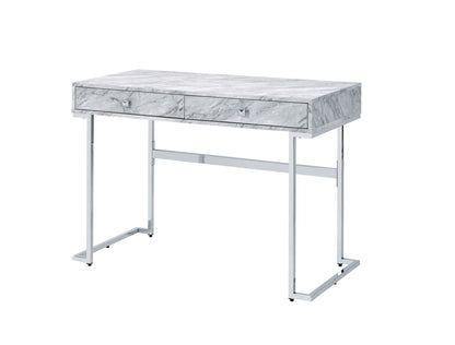 Tigress Printed Faux Marble Top Writing Desk - White