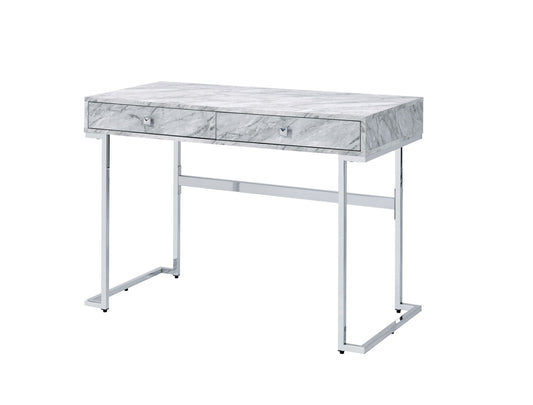 Tigress Printed Faux Marble Top Writing Desk - White