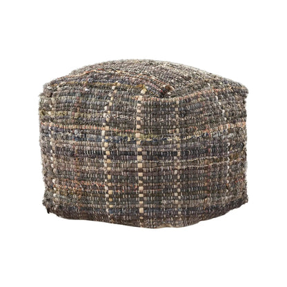 Koki Handcrafted Accent Pouf Recycled Denim And Paper Chindi - Khaki