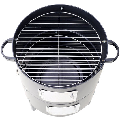 17 Inch Steel Charcoal Smoker Heavy Duty Round BBQ Grill Black