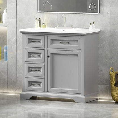36" Bathroom Vanity With Sink, 2 Tip-Out Drawers, Soft Close Hinges