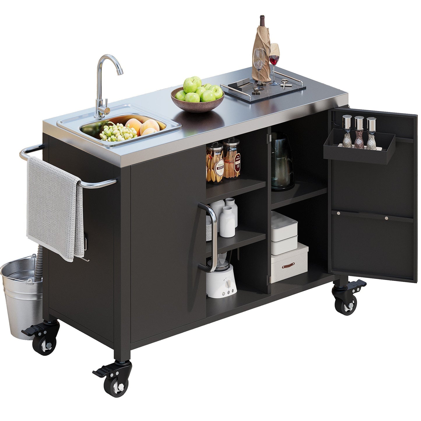 K&K 55.5" Outdoor Kitchen Island with Sink