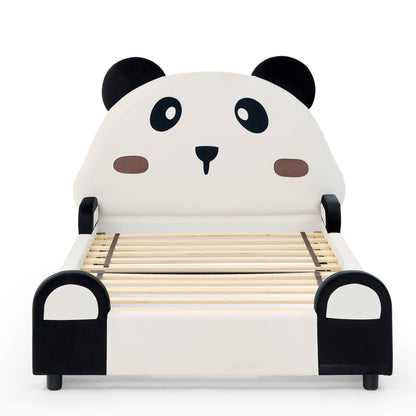 Twin Size Cute Panda-Shaped Kids Bed with Velvet Fabric