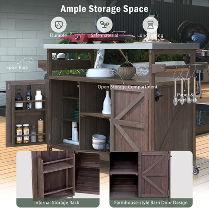 K&K Outdoor Kitchen Island, Rolling Bar Cart & Storage Cabinet