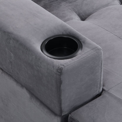 Modern Sectional Sofa Set with L Shape Chaise Lounge and Storage in Grey Velvet Fabric