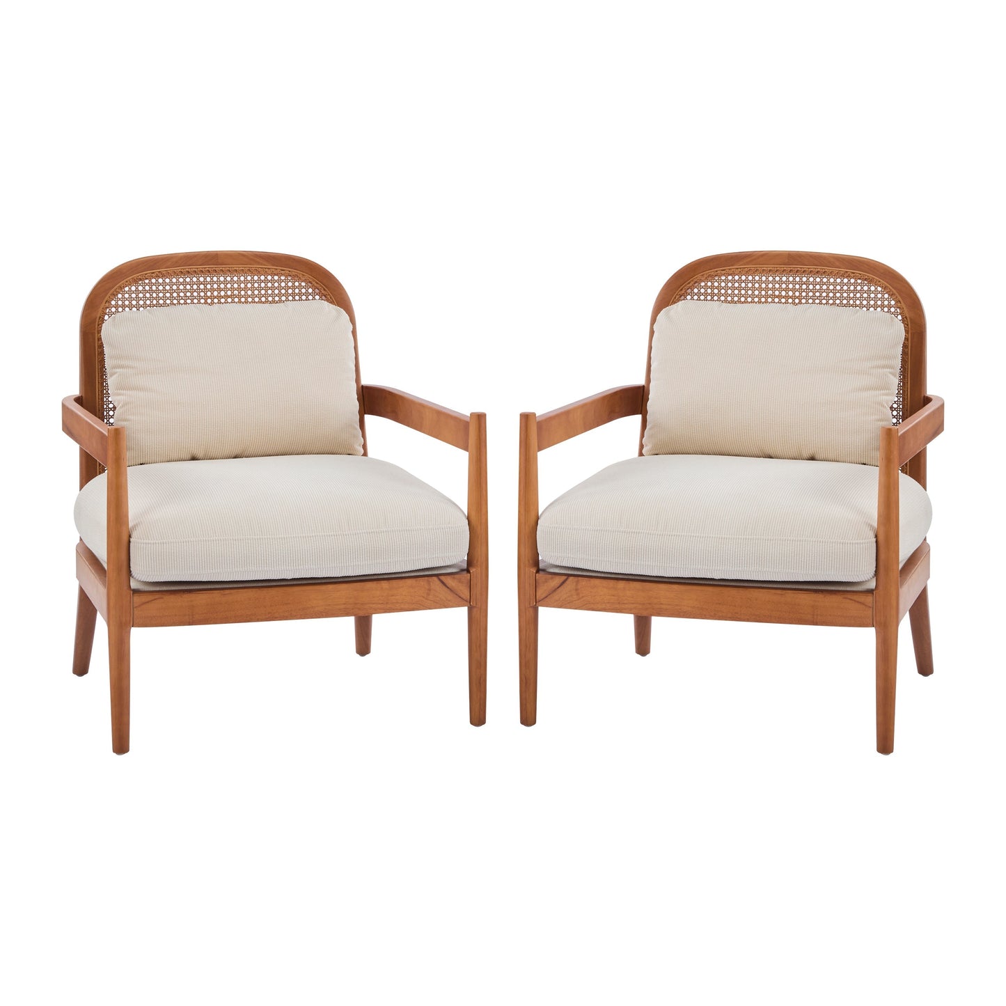 Elliston Rattan Backrest Solid Wood Accent Chair with Cushions - Set of 2