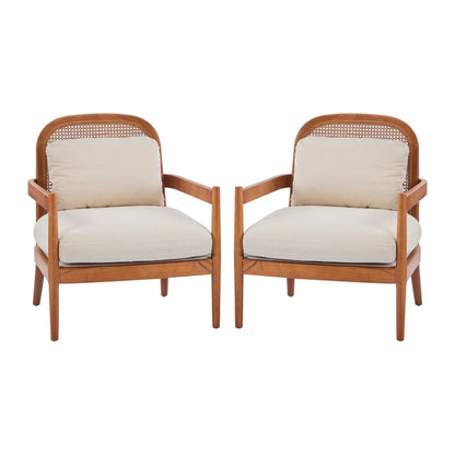 Elliston Rattan Backrest Solid Wood Accent Chair with Cushions - Set of 2