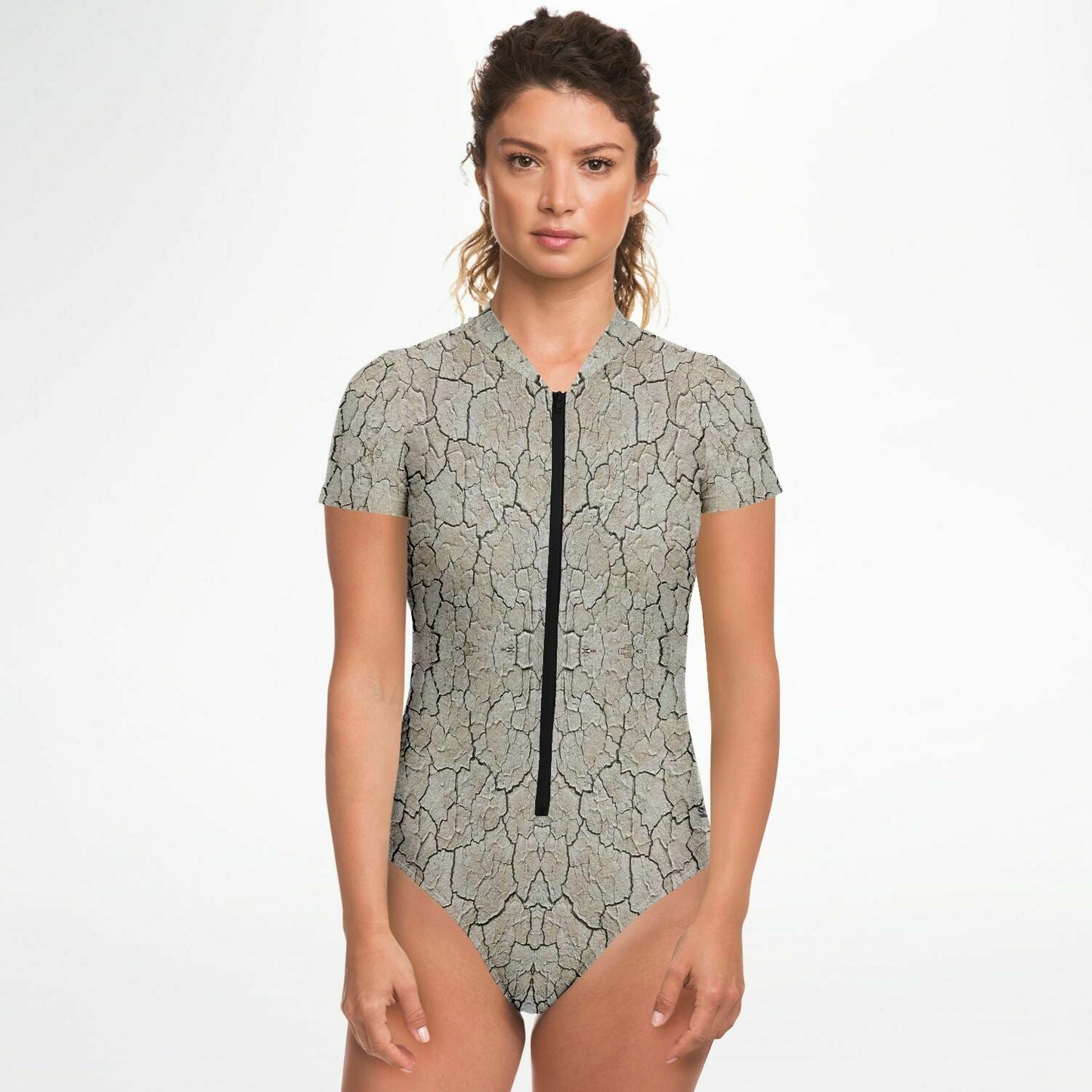Black Rock City Short Sleeve Swimsuit | Full Piece Bodysuit | Front Zipper Bathing Suit | 50+ UPF Protection, UV Swimwear