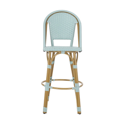 29.5' Outdoor PE Rattan and Aluminum French Barstools, Set of 2