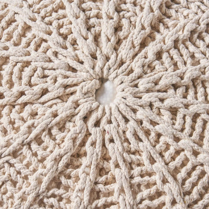 Bordeaux Knitted Cotton Round Pouf Ottoman and Floor Cushion
