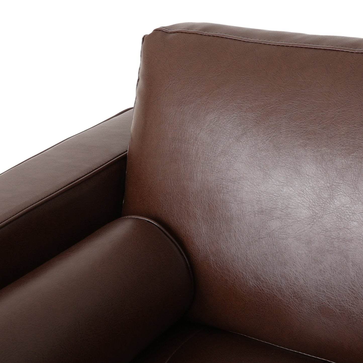 Sophisticated Club Chair with Dark Brown Faux Leather and Birch Wood