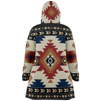 Izel Aztec Tribal Cloak | Unisex Minky Sherpa Lined Hooded Coat | Women and Mens Festival Coat | Mountain Fashion
