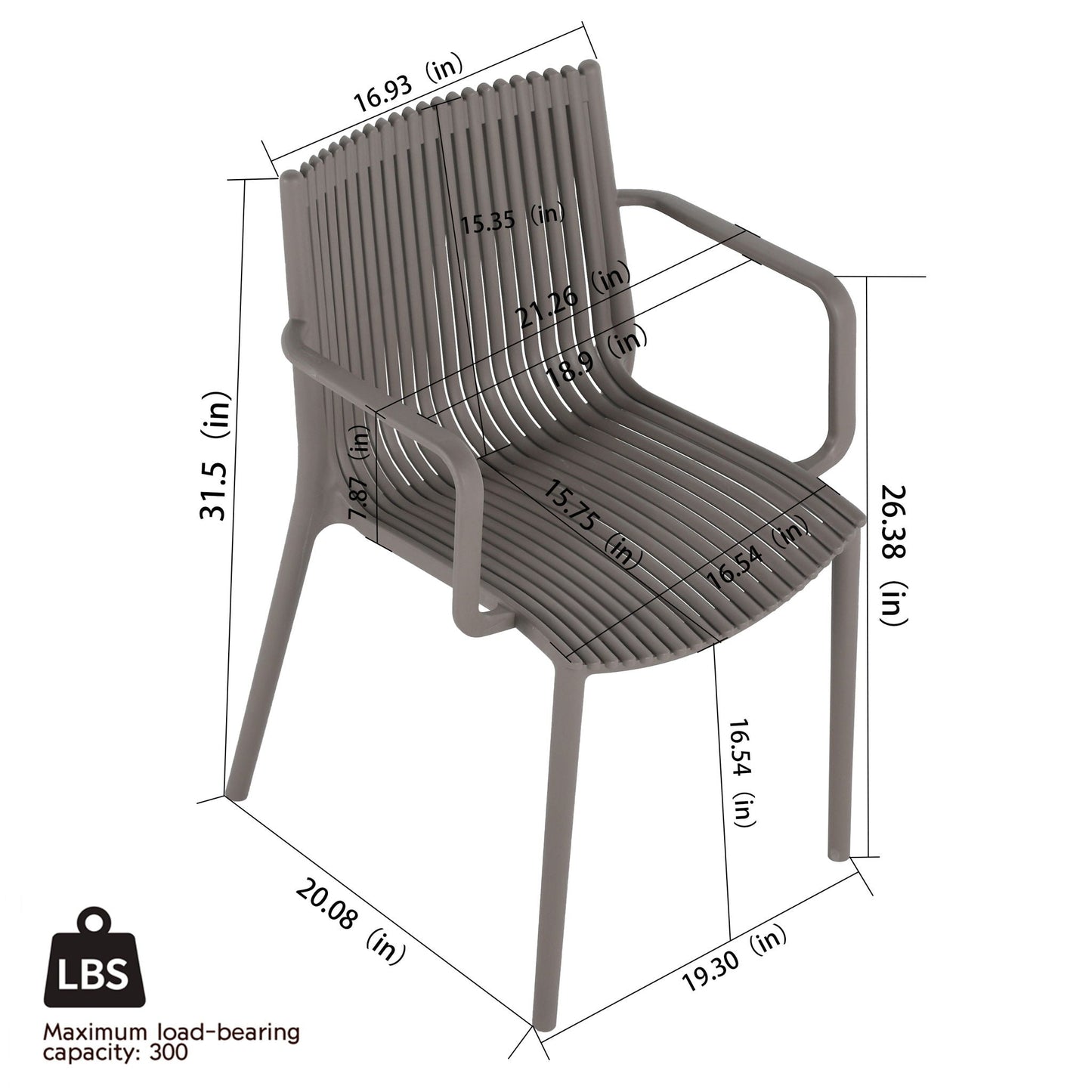 4 Piece Stackable Single Chairs With Vertical Stripe Design For All Weather