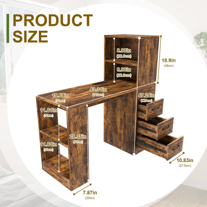 Computer Desk With 4 In 1 Socket & 3 Drawers, 4 Tier Shelves