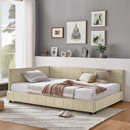 Mid-Century Storage Upholstered Tufted Bed Frame with Backrest and Armrests