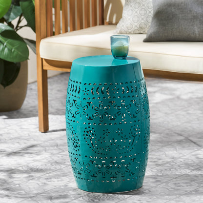 12' Outdoor Lace-Cut Side Table, Teal