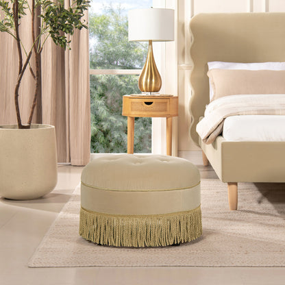 Yolanda 24" Round Upholstered Accent Ottoman in Fawn Brown Velvet