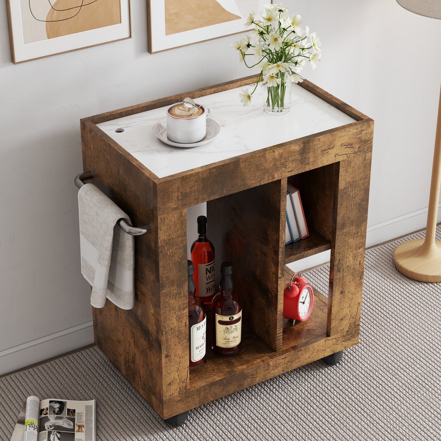 Mid-century Modern Style Movable Side Cabinet