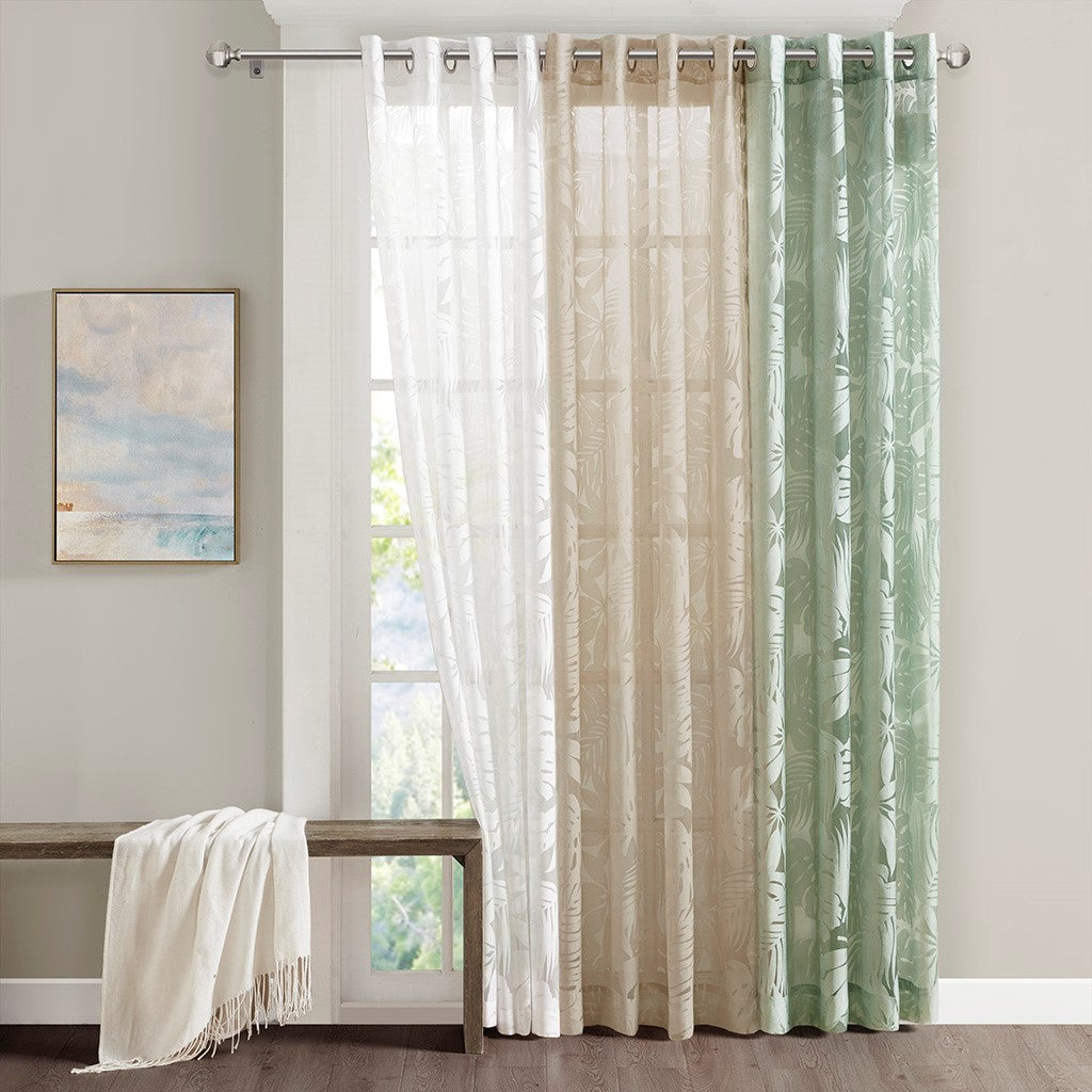 Palm Leaf Burnout White Sheer Window Curtain 50x95