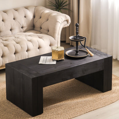 Modern Black Solid Wood Coffee Table, 49in Rectangular