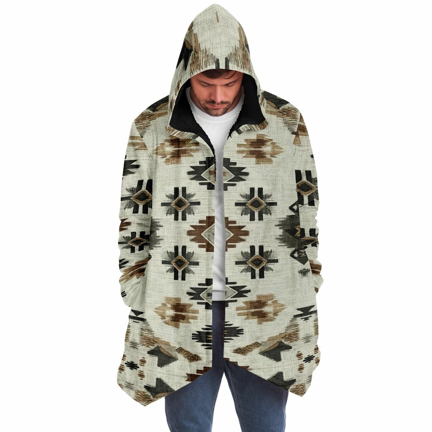 Ganado Tribal Cloak | Unisex Minky Sherpa Lined Hooded Coat | Women and Mens Festival Coat | Mountain Fashion