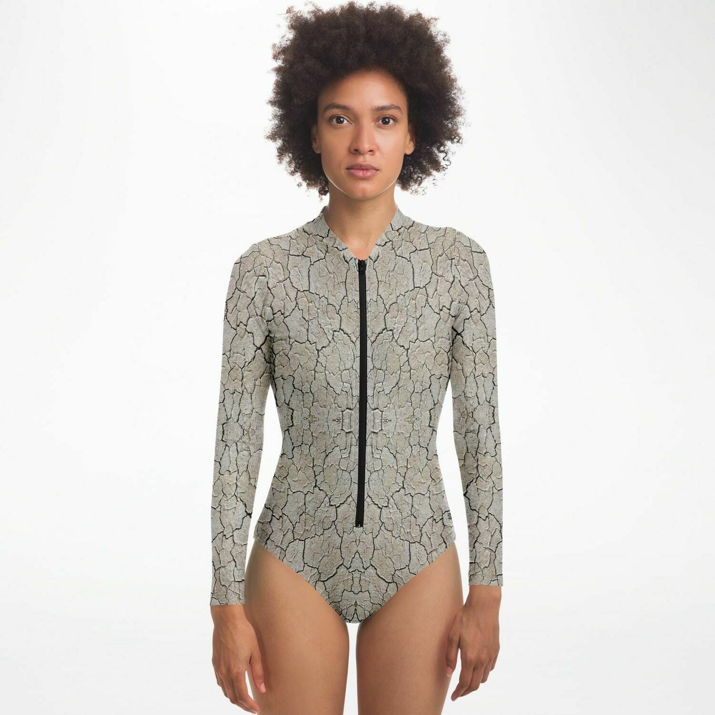 Black Rock City Long Sleeve Swimsuit | Full Piece Bodysuit | Front Zipper Bathing Suit | 50+ UPF Protection, UV Swimwear