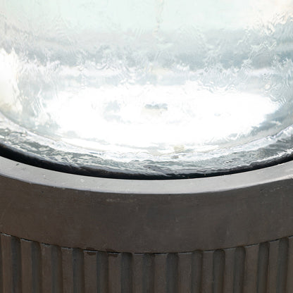 20x20x19.5' Heavy Cement Round Black Ribbed Outdoor Water Fountain with Light (Color Change)