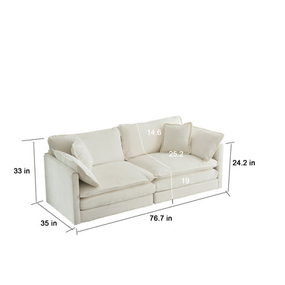 2-Piece White Chenille Sofa Set for Living Room