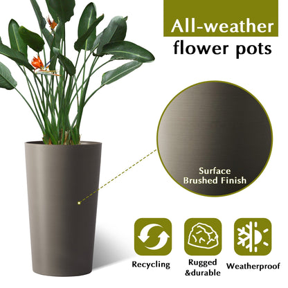 2 Pack Tall 21.7 in Modern Brown Planters for Indoor & Outdoor