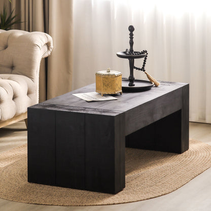 Modern Black Solid Wood Coffee Table, 49in Rectangular