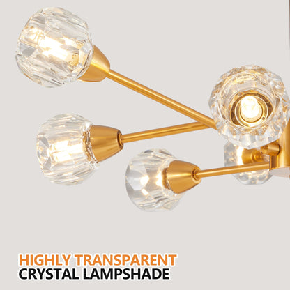 28" Modern Crystal Chandelier with 9 Lights in Golden Finish