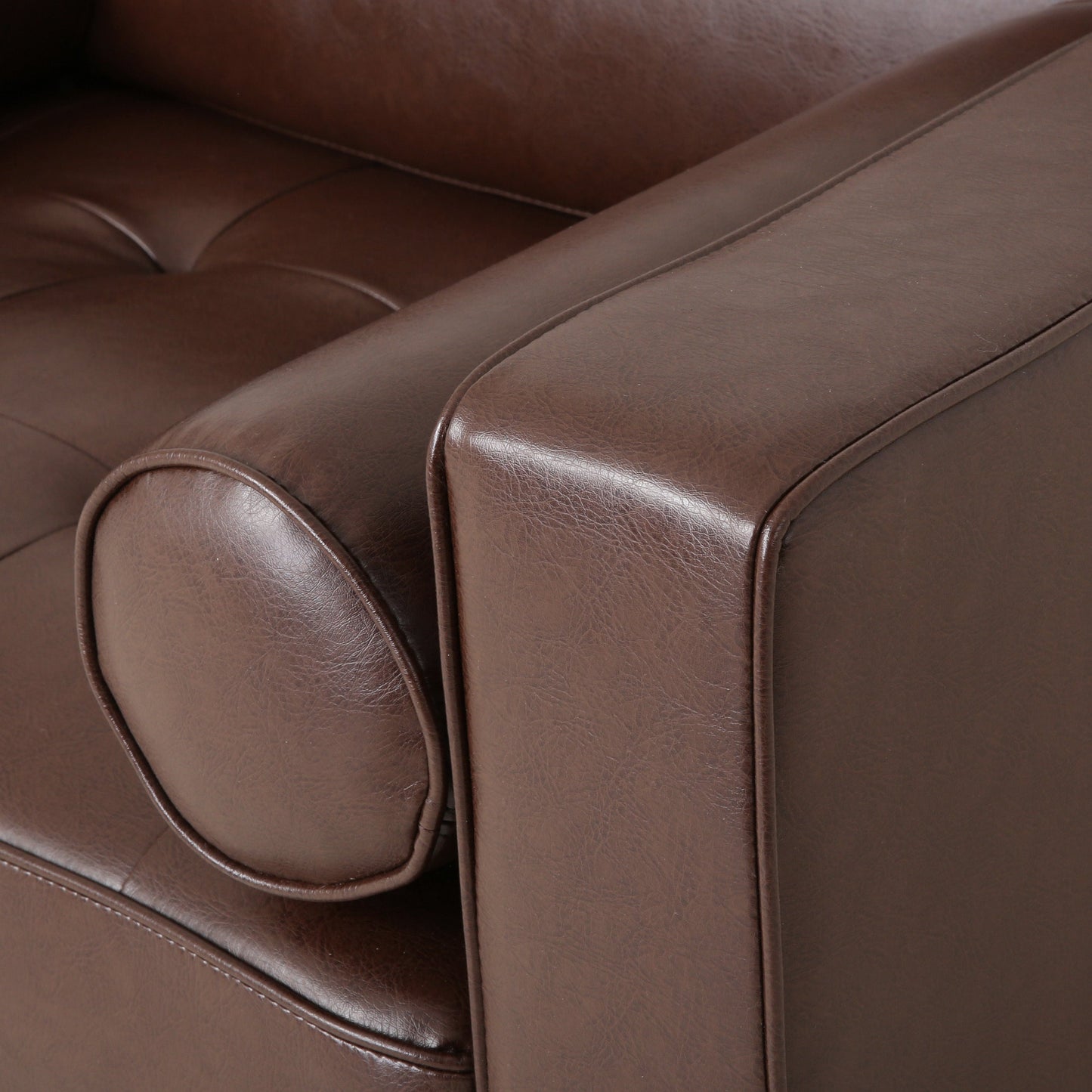 Sophisticated Club Chair with Dark Brown Faux Leather and Birch Wood