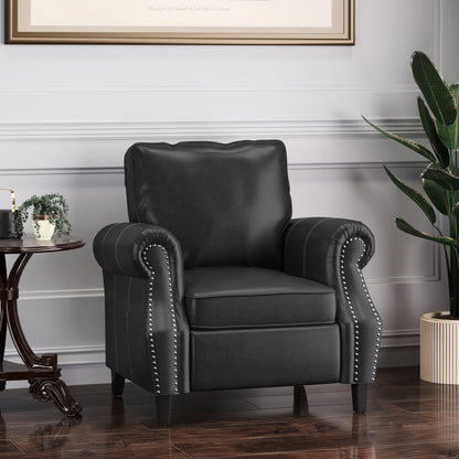 Contemporary Black PU Club Chair with Nailhead Trim and Rolled Armrests