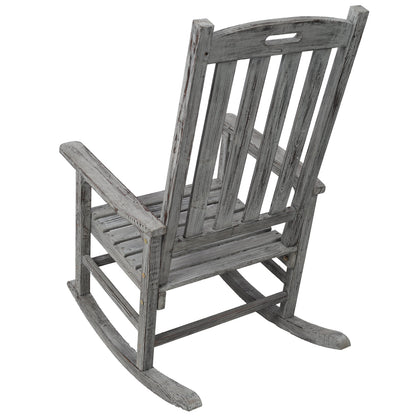 Wooden Oversized Porch Rocker Chair With Wide Seat and Tall Backrest