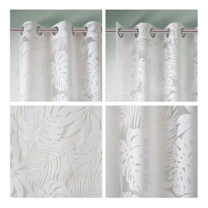 Palm Leaf Burnout White Sheer Window Curtain 50x95