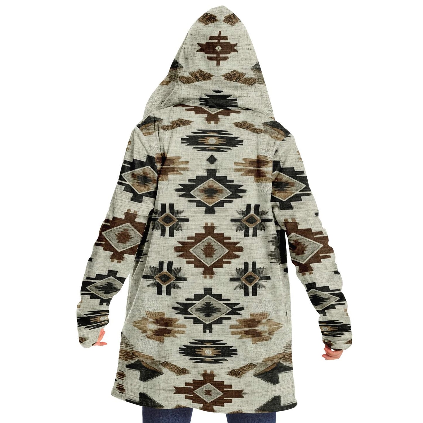 Ganado Tribal Cloak | Unisex Minky Sherpa Lined Hooded Coat | Women and Mens Festival Coat | Mountain Fashion