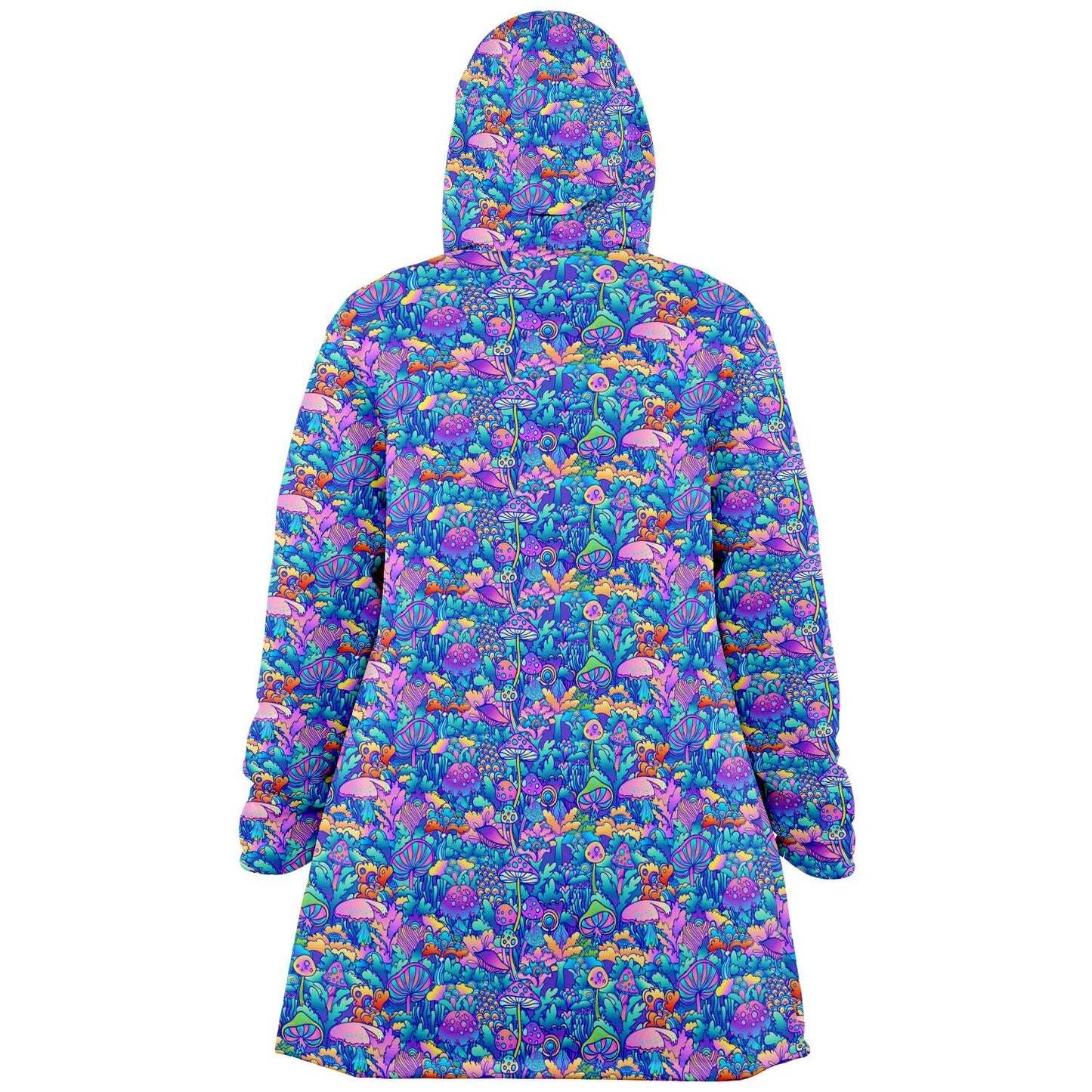 Psychedelic Mushrooms Cuddle Cloak | Unisex Minky Sherpa Lined Hooded Coat | Women and Mens Festival Coat | Mountain Fashion