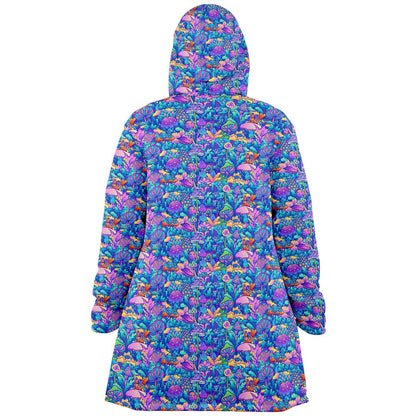 Psychedelic Mushrooms Cuddle Cloak | Unisex Minky Sherpa Lined Hooded Coat | Women and Mens Festival Coat | Mountain Fashion
