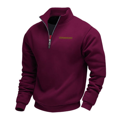 Fleece-lined Mid-length Zip-up Loose-fit Stand-up Collar Casual Hoodie