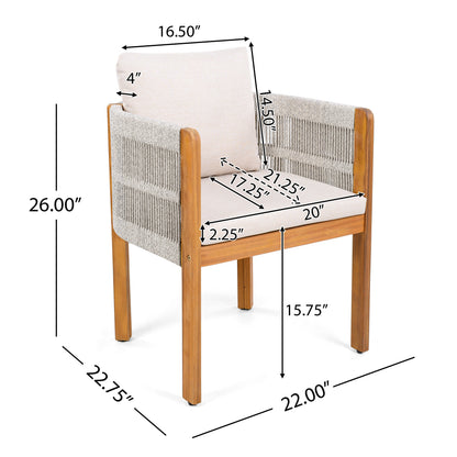 Acacia Wood Outdoor Dining Chairs 2-Pack with Beige Cushions