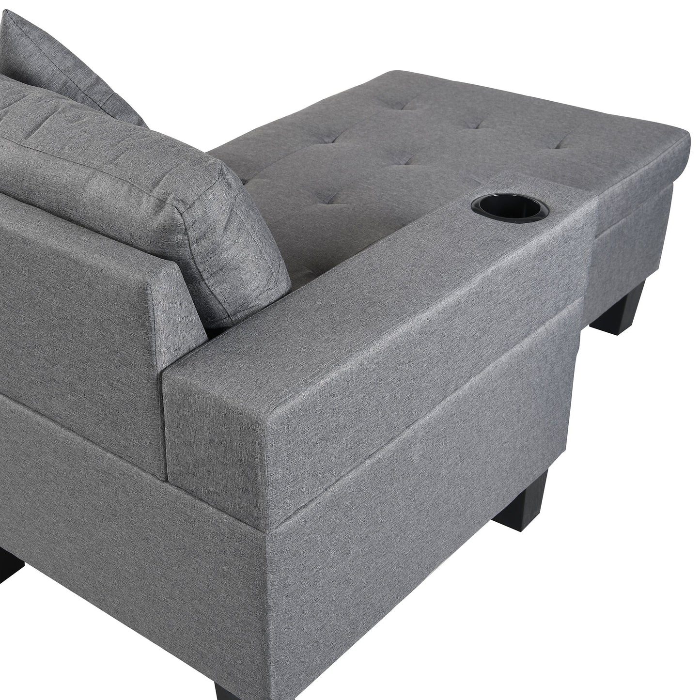 Modern Sectional Sofa Set with L Shape Chaise Lounge and Cup Holders