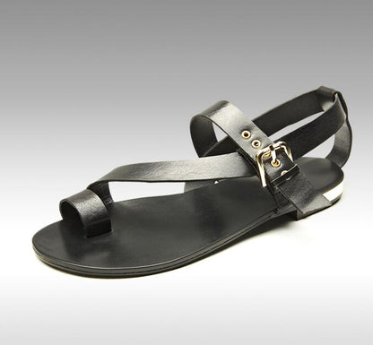 Men's Hollow Leather Roman Sandals, Thong Design