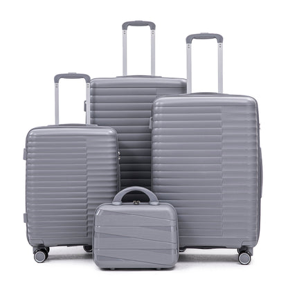 4-Piece PP Spinner Wheel Luggage Set with Cosmetic Case, Light Gray
