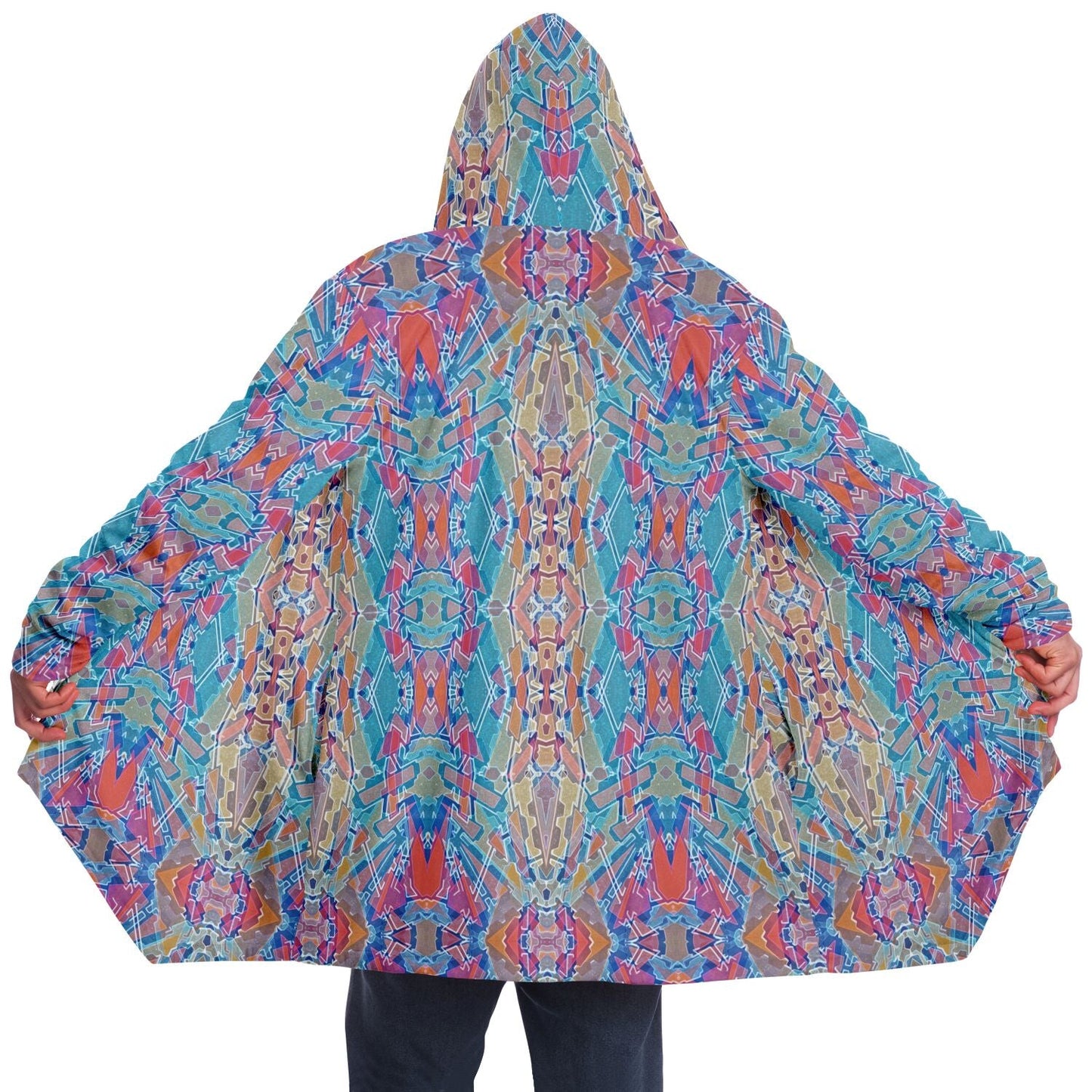 Electric Totem Cuddle Cloak | Unisex Minky Sherpa Lined Hooded Coat | Women and Mens Festival Coat | Mountain Fashion