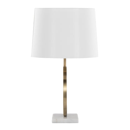 Moon Contemporary Table Lamp in White Marble, Gold Metal and White Shade