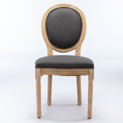 French Style Solid Wood Frame Antique Linen Dining Chair, Set of 2